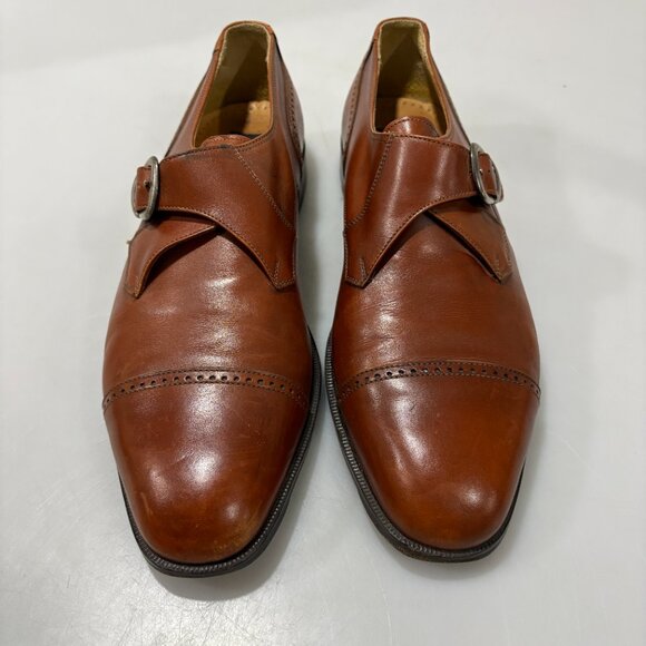 Florsheim Imperial 10.5 D Brown Leather Cap Toe Buckle Loafers Made in Italy main image 5